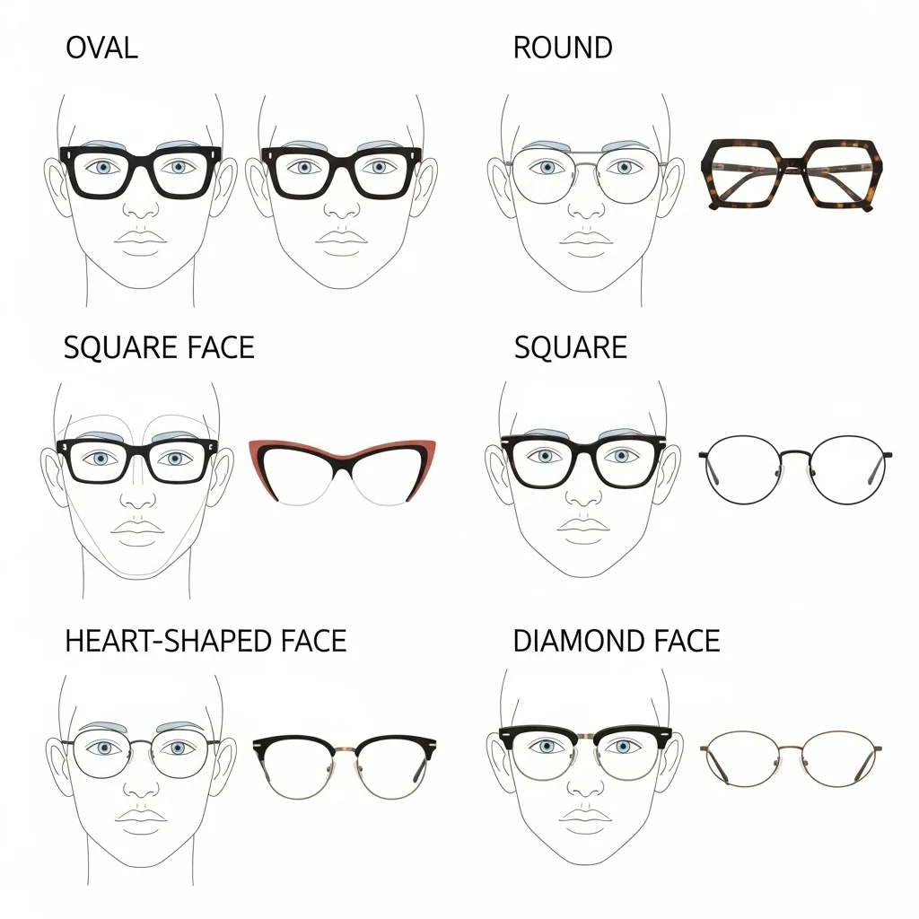 تصویری از افراد با فریم‌های عینک مختلف که فرم صورت‌های گوناگون را به نمایش می‌گذارند.
